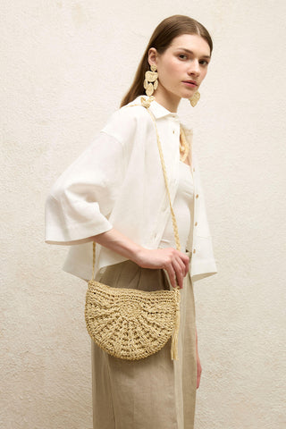 Patterned Straw Mini Bag Beige