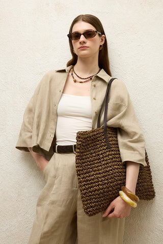 Strap Straw Handbag Coffee