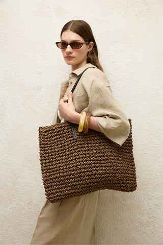 Strap Straw Handbag Coffee