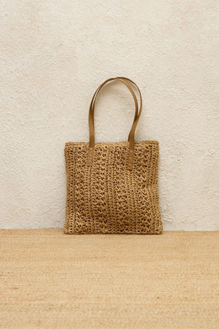 Patterned Straw Shoulder Bag Natural