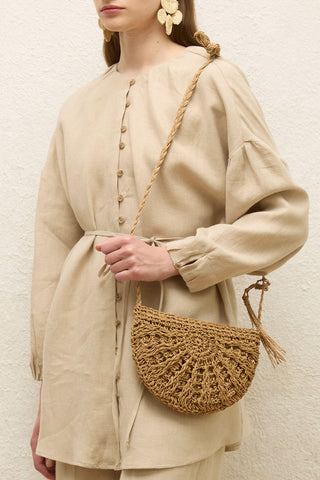 Patterned Straw Mini Bag Natural