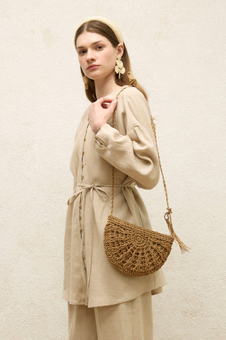 Patterned Straw Mini Bag Natural