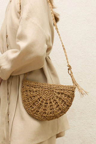 Patterned Straw Mini Bag Natural