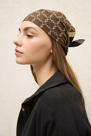Patterned Cotton Scarf Monogram Brown