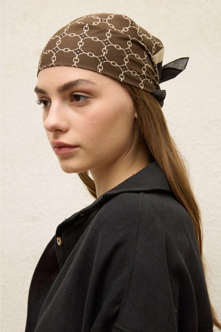 Patterned Cotton Scarf Monogram Brown