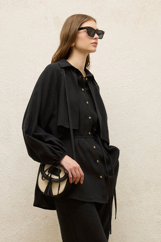 Linen Trench Shirt Black