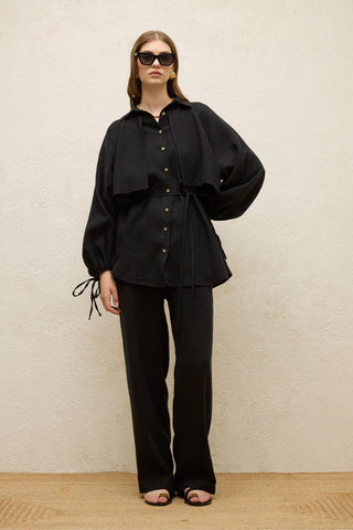 Linen Trench Shirt Black