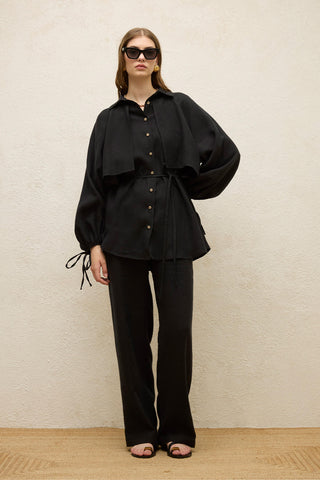 Linen Trench Shirt Black