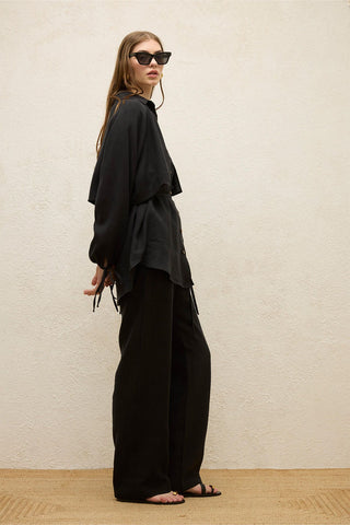 Linen Trench Shirt Black