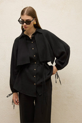 Linen Trench Shirt Black