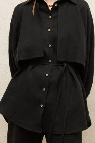 Linen Trench Shirt Black