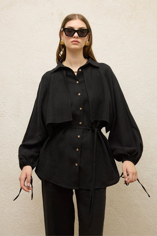 Linen Trench Shirt Black