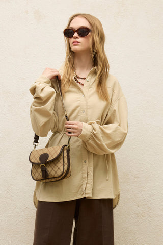 Cotton Balloon Sleeve Shirt Beige