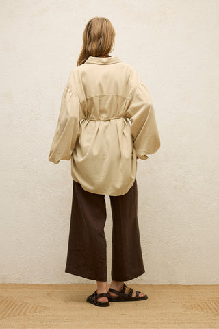 Cotton Balloon Sleeve Shirt Beige