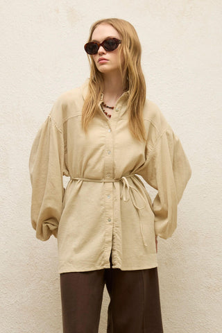 Cotton Balloon Sleeve Shirt Beige