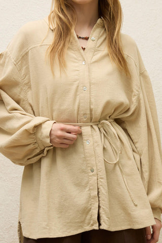 Cotton Balloon Sleeve Shirt Beige