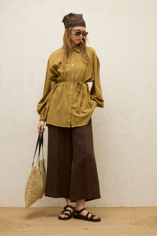 Cotton Balloon Sleeve Shirt Sand