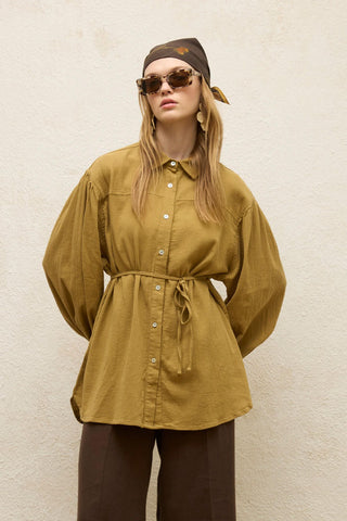 Cotton Balloon Sleeve Shirt Sand