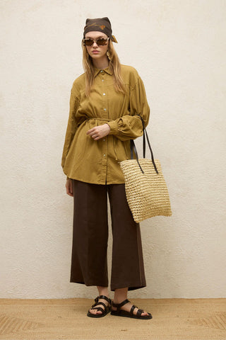 Cotton Balloon Sleeve Shirt Sand