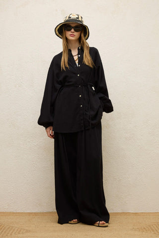 Cotton Balloon Sleeve Shirt Black