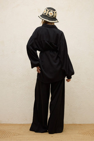 Cotton Balloon Sleeve Shirt Black