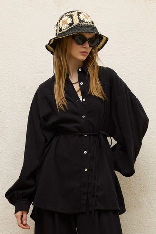 Cotton Balloon Sleeve Shirt Black