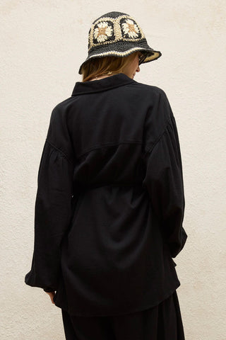 Cotton Balloon Sleeve Shirt Black