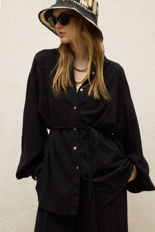 Cotton Balloon Sleeve Shirt Black