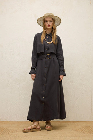 Linen Trench Style Dress Anthracite