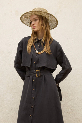 Linen Trench Style Dress Anthracite