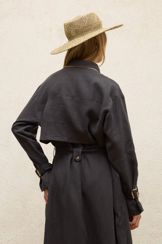 Linen Trench Style Dress Anthracite