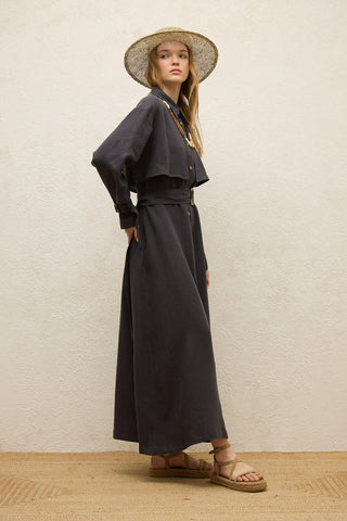 Linen Trench Style Dress Anthracite