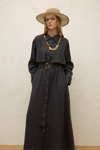 Linen Trench Style Dress Anthracite