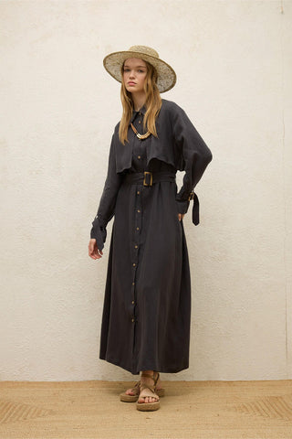 Linen Trench Style Dress Anthracite