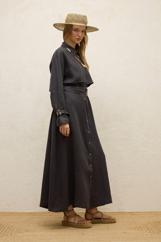 Linen Trench Style Dress Anthracite