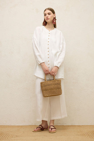 Linen Balloon Sleeve Shirt Ecru