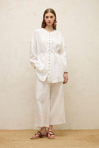 Linen Balloon Sleeve Shirt Ecru