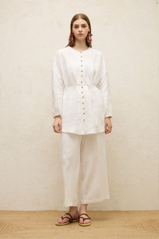 Linen Balloon Sleeve Shirt Ecru