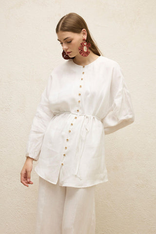 Linen Balloon Sleeve Shirt Ecru