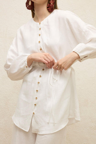 Linen Balloon Sleeve Shirt Ecru