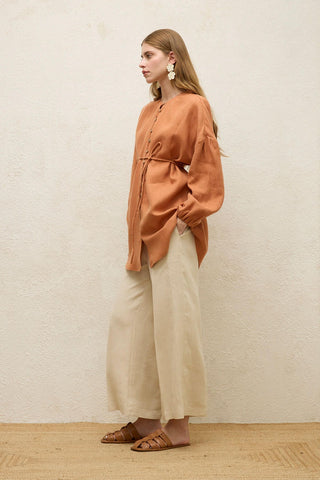 Linen Balloon Sleeve Shirt Tile