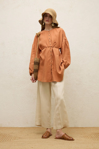 Linen Balloon Sleeve Shirt Tile