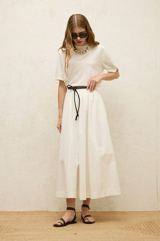 Katy Gabardine Shirred Skirt Ecru