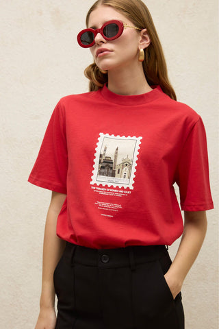 Printed Oversized Short Sleeve T-Shirt Postcard