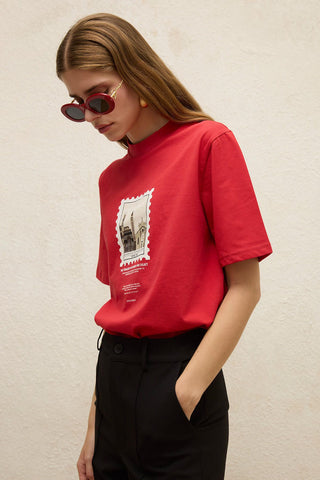 Printed Oversized Short Sleeve T-Shirt Postcard