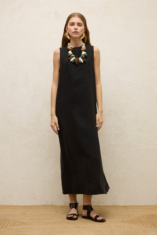 Sleeveless Linen Relaxed Dress Black