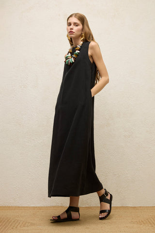 Sleeveless Linen Relaxed Dress Black