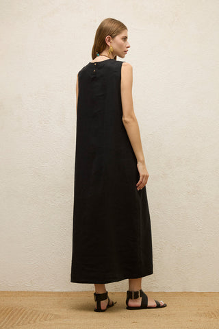 Sleeveless Linen Relaxed Dress Black