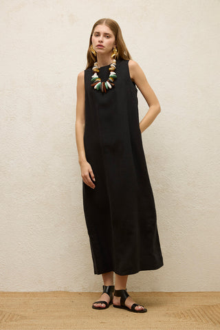 Sleeveless Linen Relaxed Dress Black