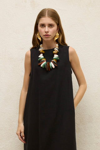 Sleeveless Linen Relaxed Dress Black